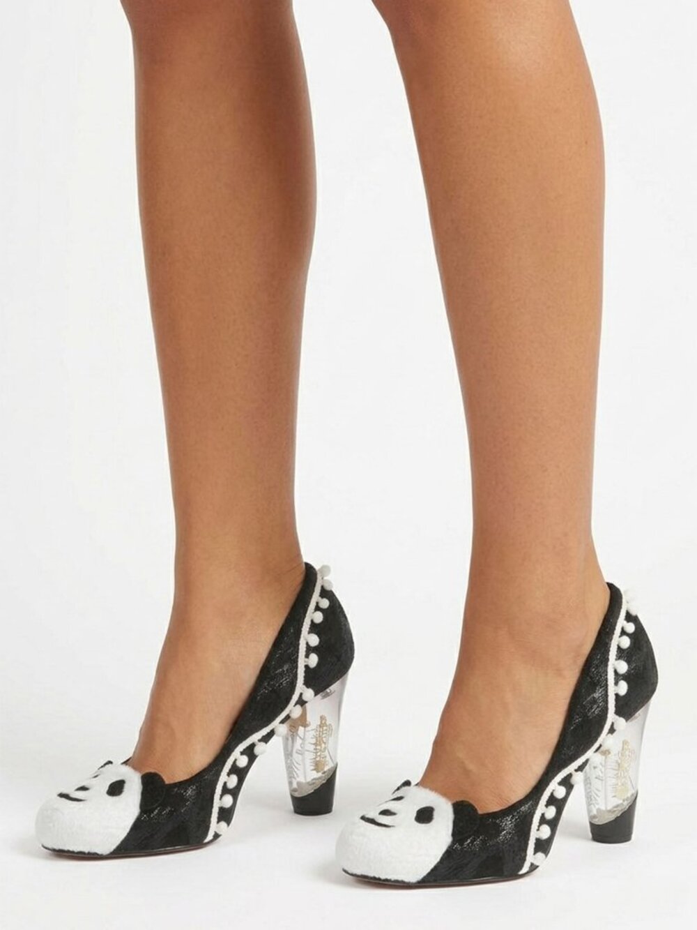 Irregular Choice Cougar Cubs Metallic Leather Pumps Lucite Heel Black White Shoe